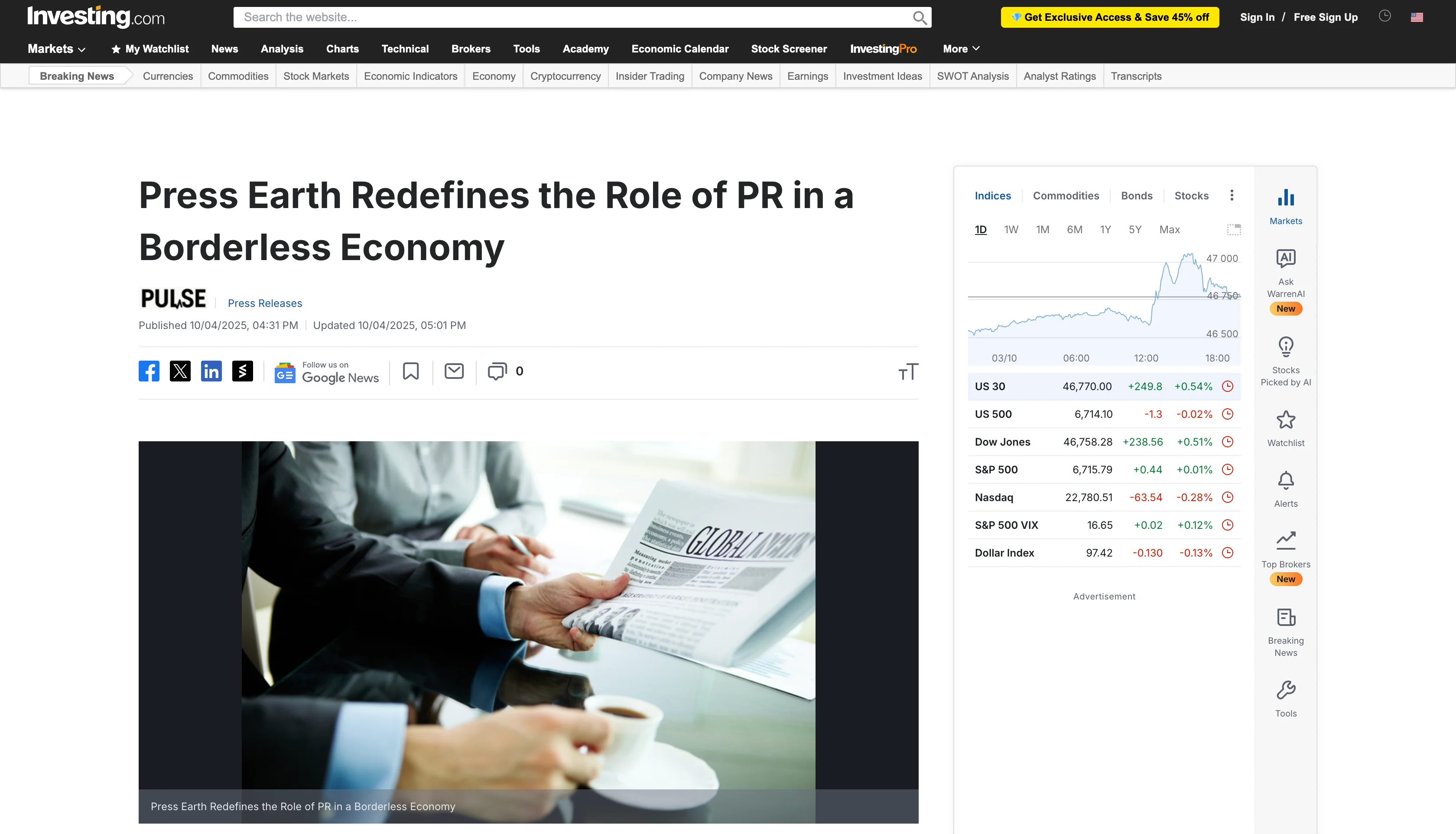 Press Earth on Investing.com